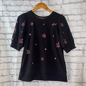 Knox Rose Embroidered Floral Short Sleeve Blouse Size Small